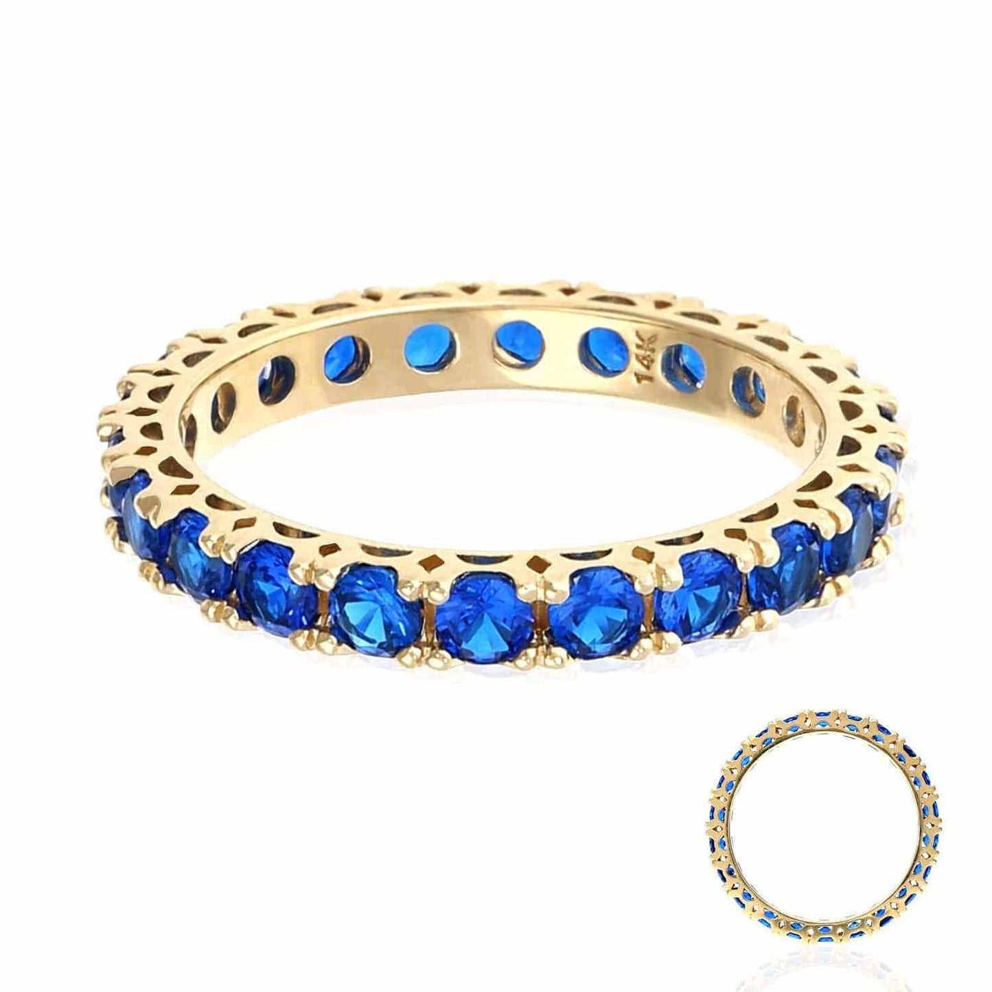 14K Real Gold Yellow 1.6Ct Sapphire 3mm Full Eternity Ring Band