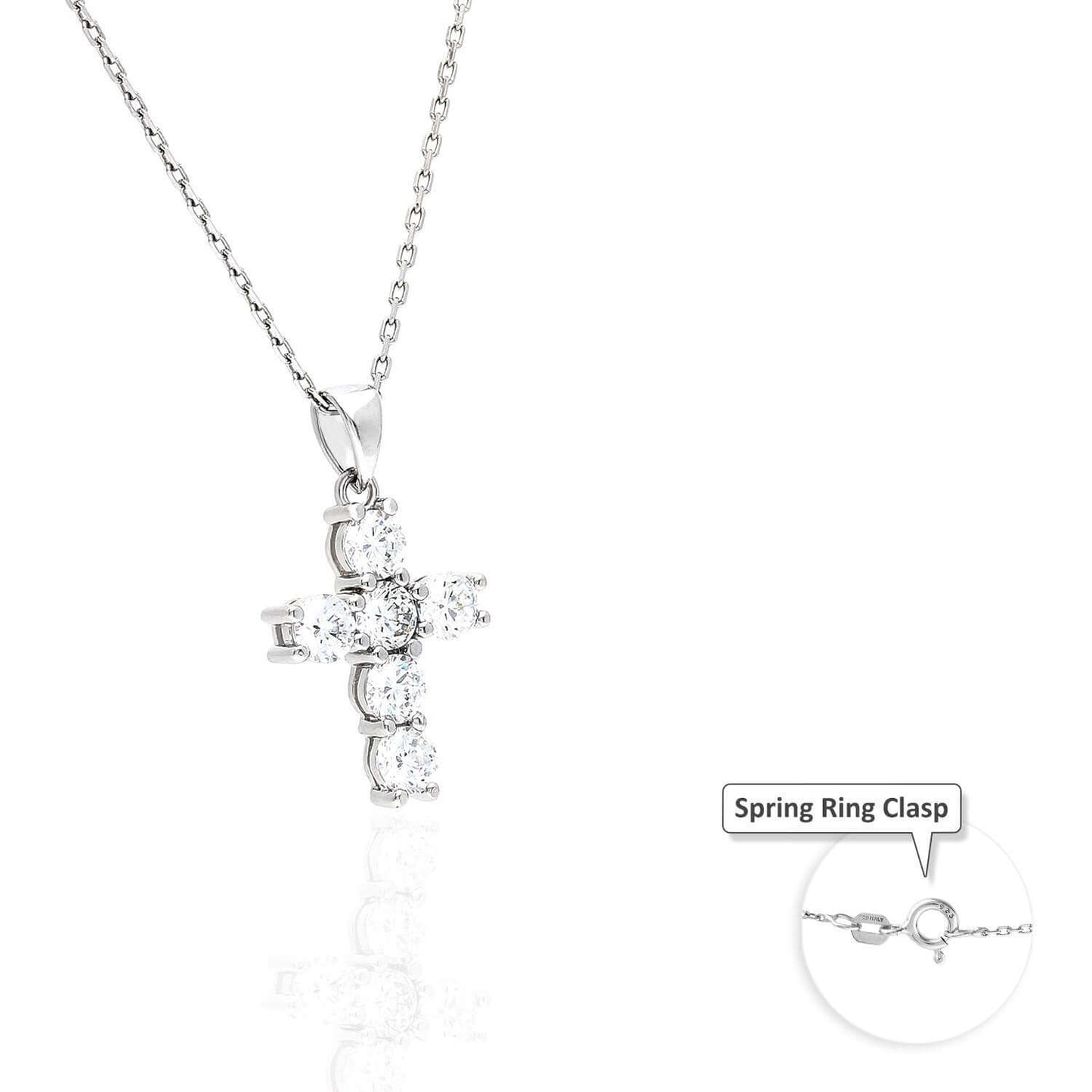 White Gold Over Sterling Silver Round Zirconia Cross Pendant Necklace 18"