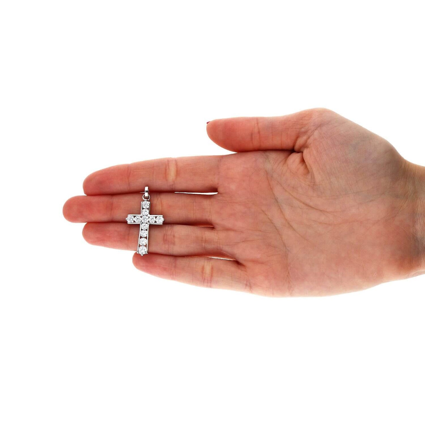 White Gold Over Sterling Silver Channel Set Zirconia Cross Pendant Necklace 18"