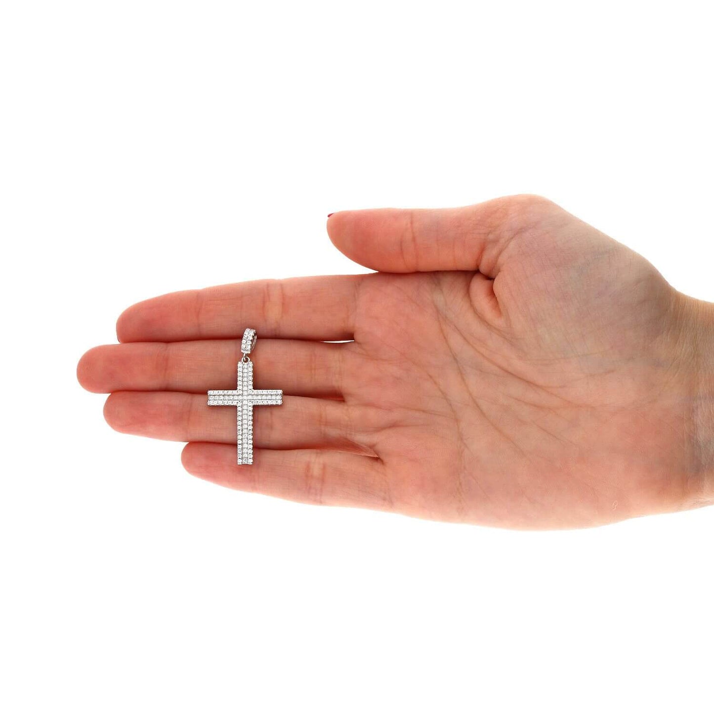 White Gold Over Sterling Silver 1Ct Pave Set Zirconia Cross Pendant Necklace 18"