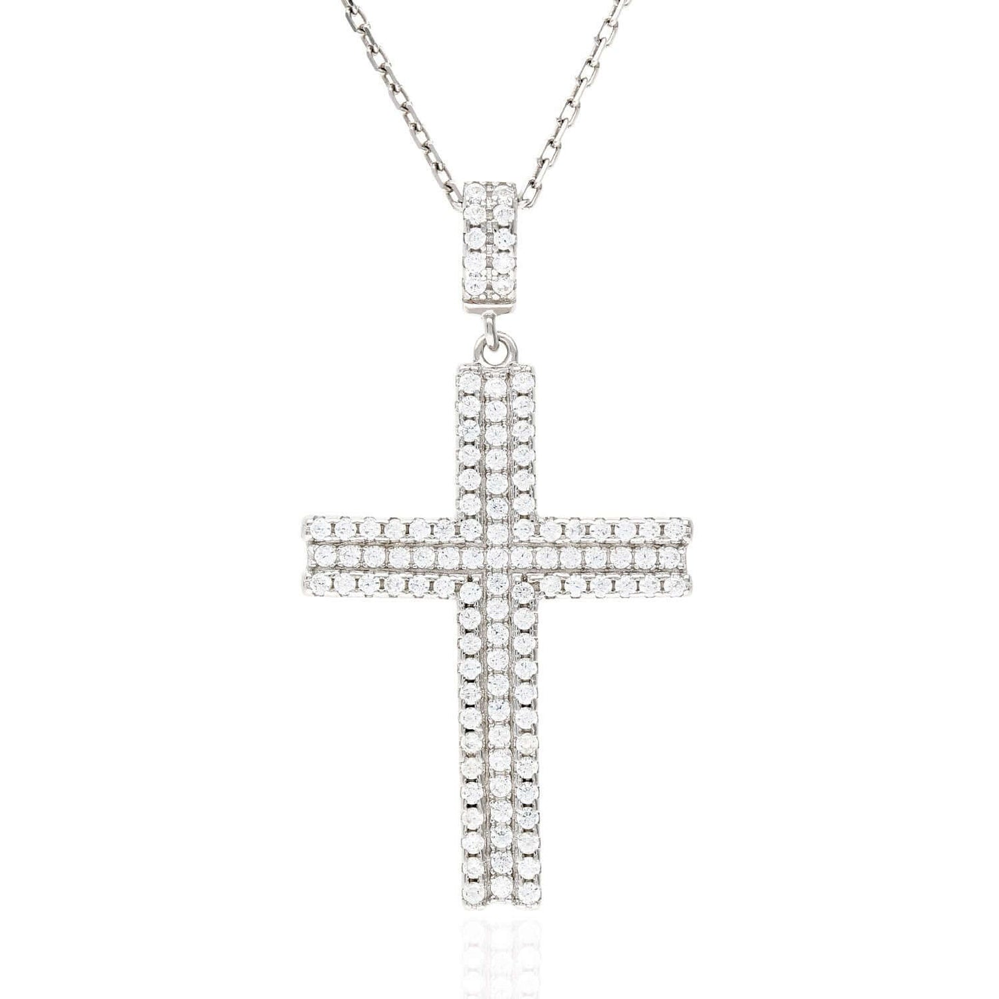White Gold Over Sterling Silver 1Ct Pave Set Zirconia Cross Pendant Necklace 18"