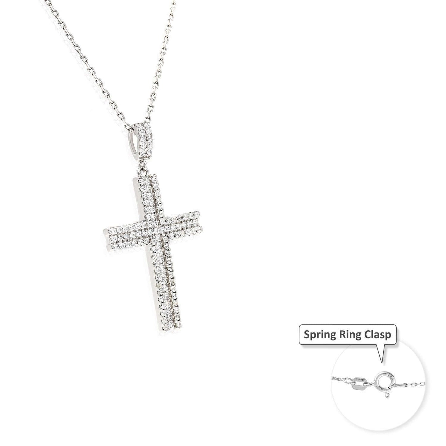 White Gold Over Sterling Silver 1Ct Pave Set Zirconia Cross Pendant Necklace 18"