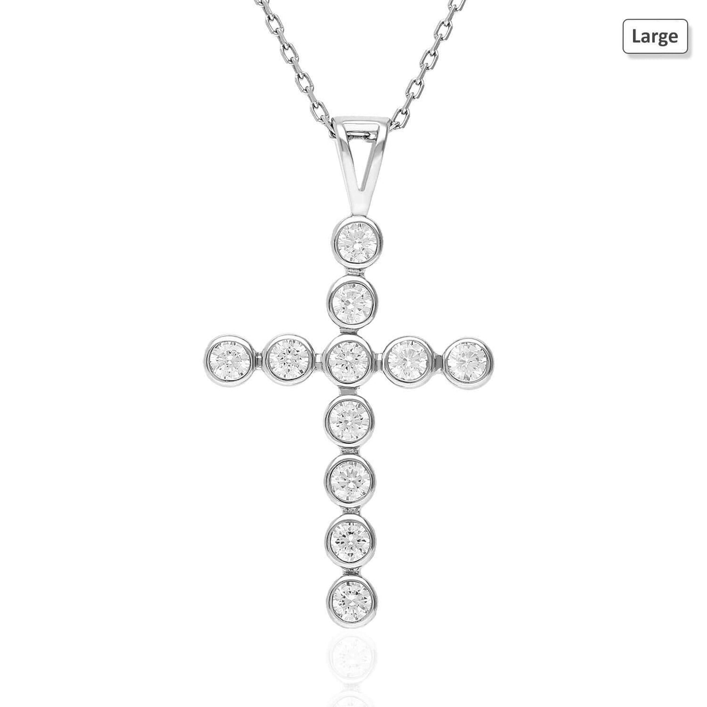 White Gold Over Sterling Silver Bezel Set Round Zirconia Cross Pendant Necklace 18"