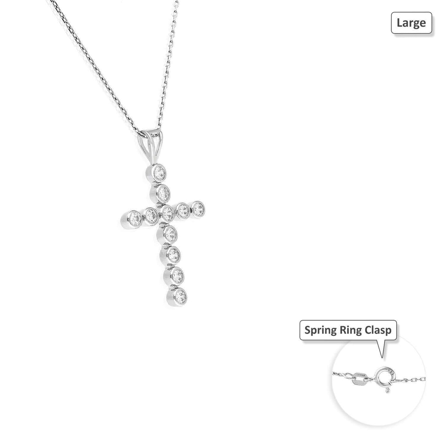 White Gold Over Sterling Silver Bezel Set Round Zirconia Cross Pendant Necklace 18"