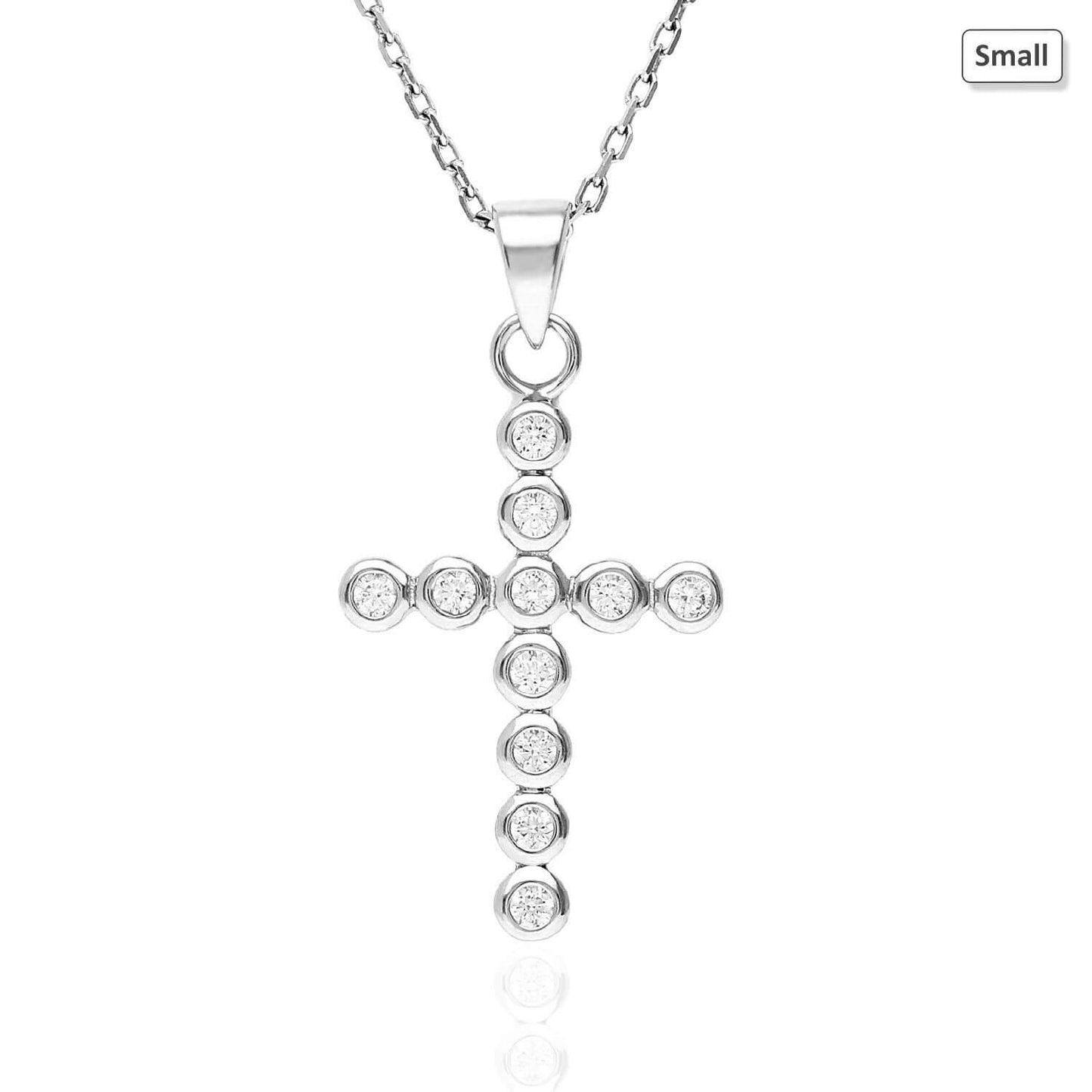 White Gold Over Sterling Silver Bezel Set Round Zirconia Cross Pendant Necklace 18"
