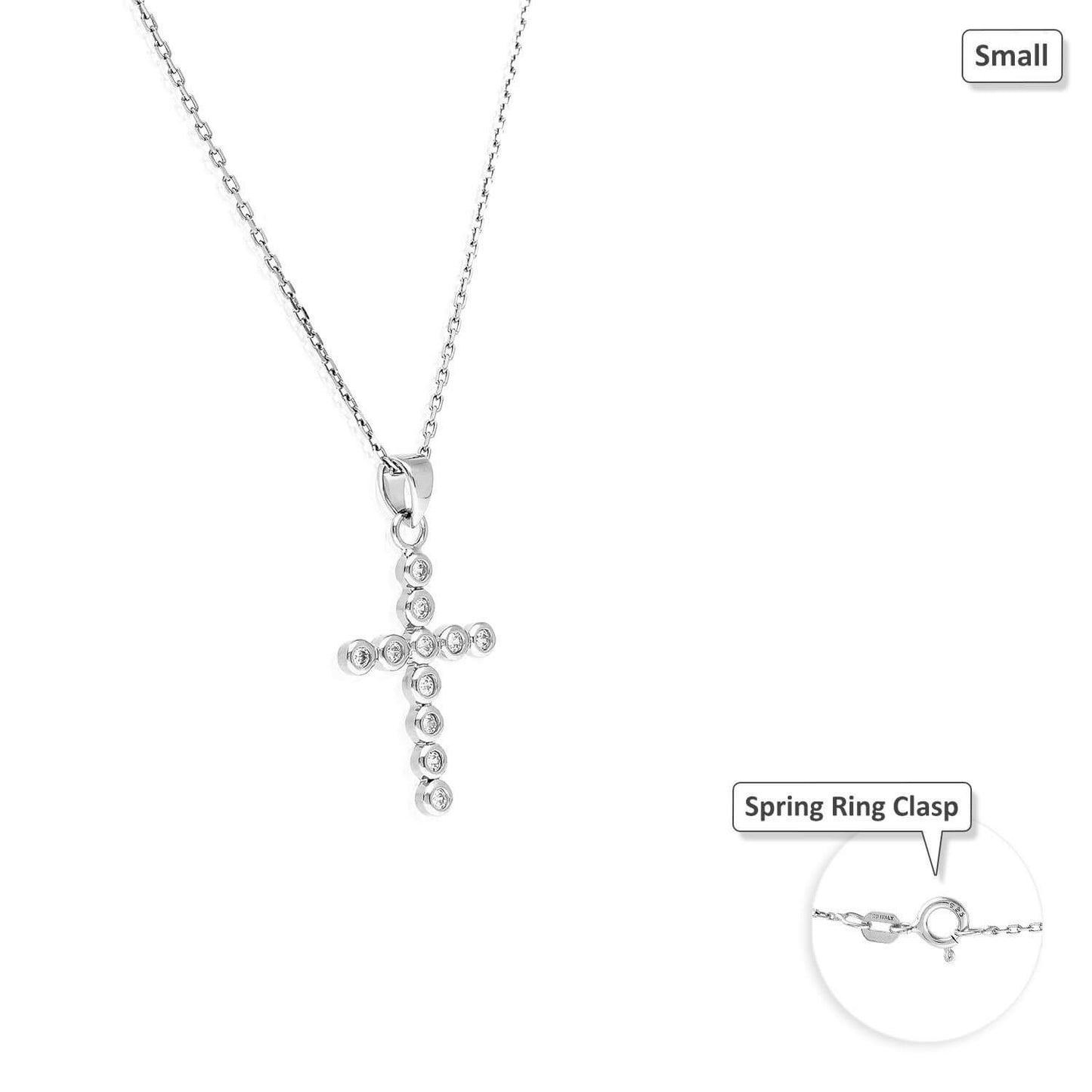 White Gold Over Sterling Silver Bezel Set Round Zirconia Cross Pendant Necklace 18"