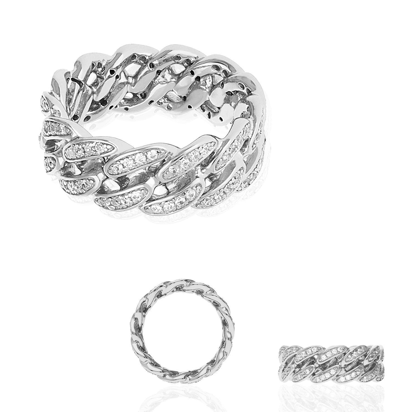 18K Gold Over Silver Yellow Rose White Pave CZ Miami Ring
