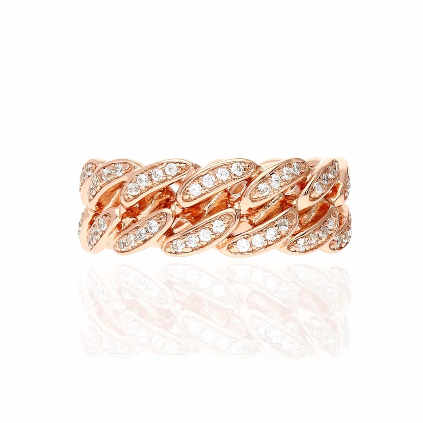 18K Gold Over Silver Yellow Rose White Pave CZ Miami Ring
