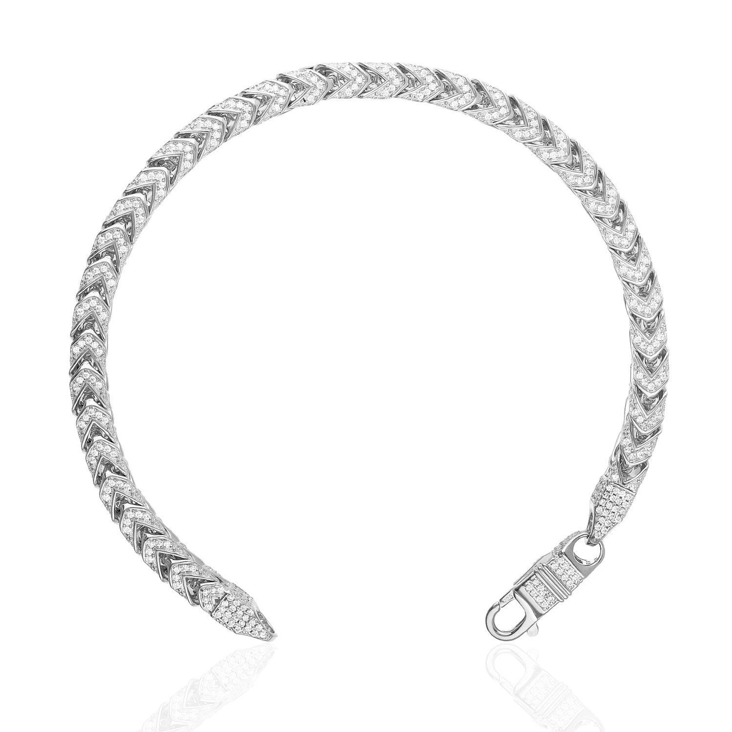 14K Gold Over Sterling Silver Pave Zirconia 6mm Franco Bracelet 8"-9"