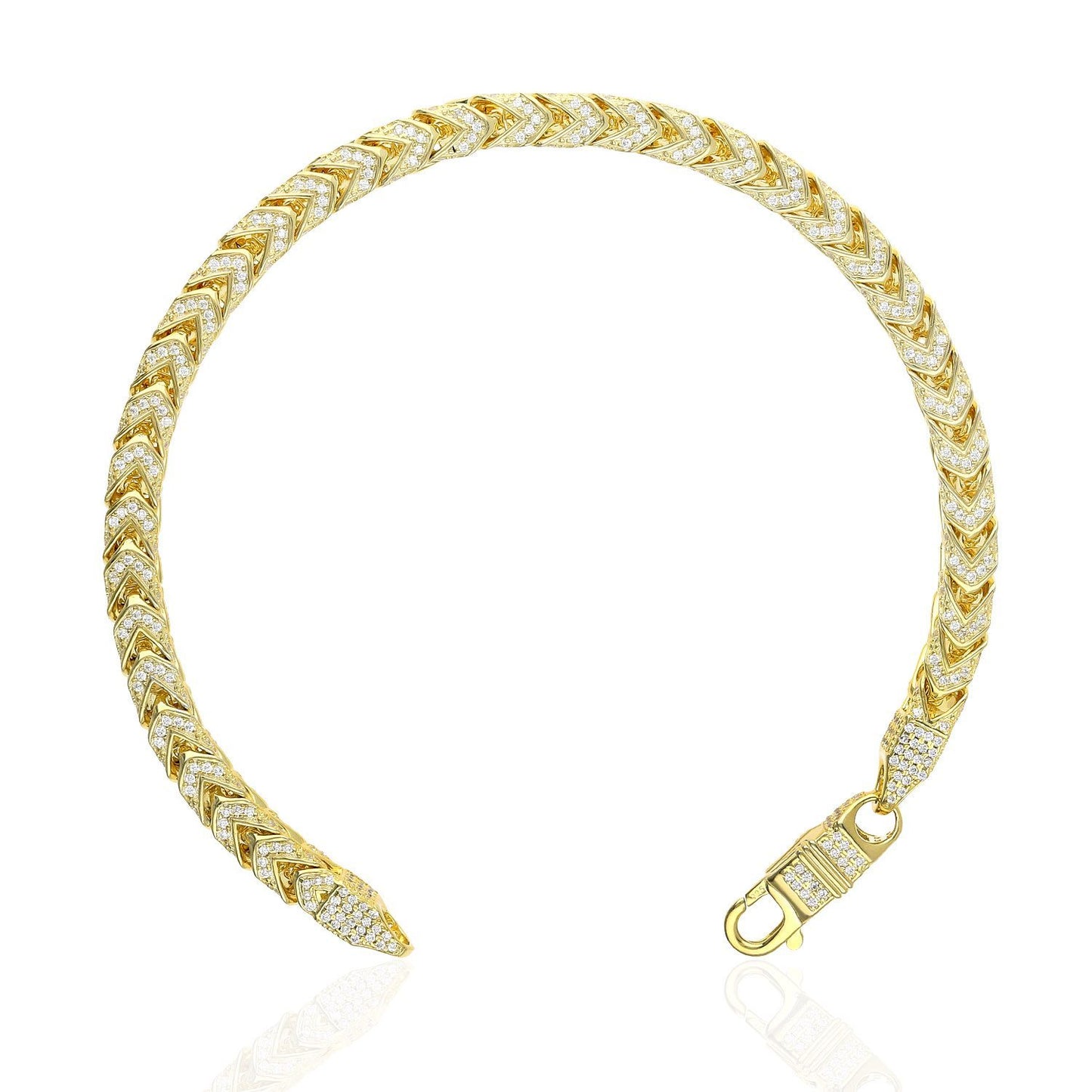 14K Gold Over Sterling Silver Pave Zirconia 6mm Franco Bracelet 8"-9"