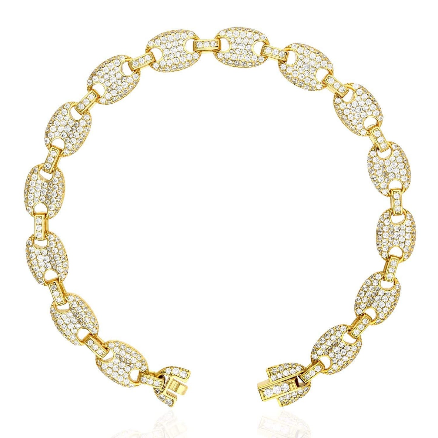 Gold Over 925 Silver CZ 8mm Puffed Mariner Anchor Bracelet 8"-9"