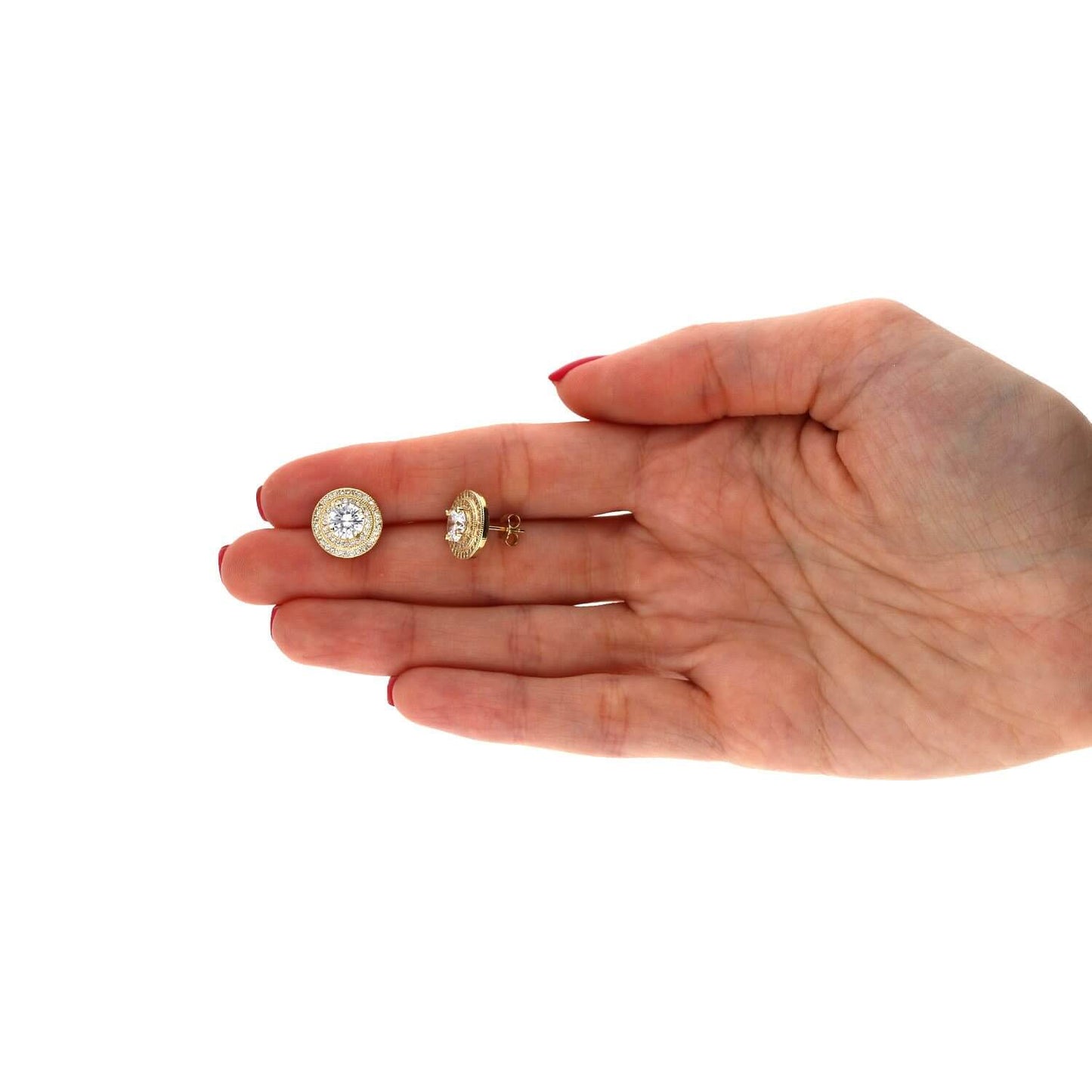 2.5 Carat Round Double Halo CZ Studs Earrings 10K Yellow Gold