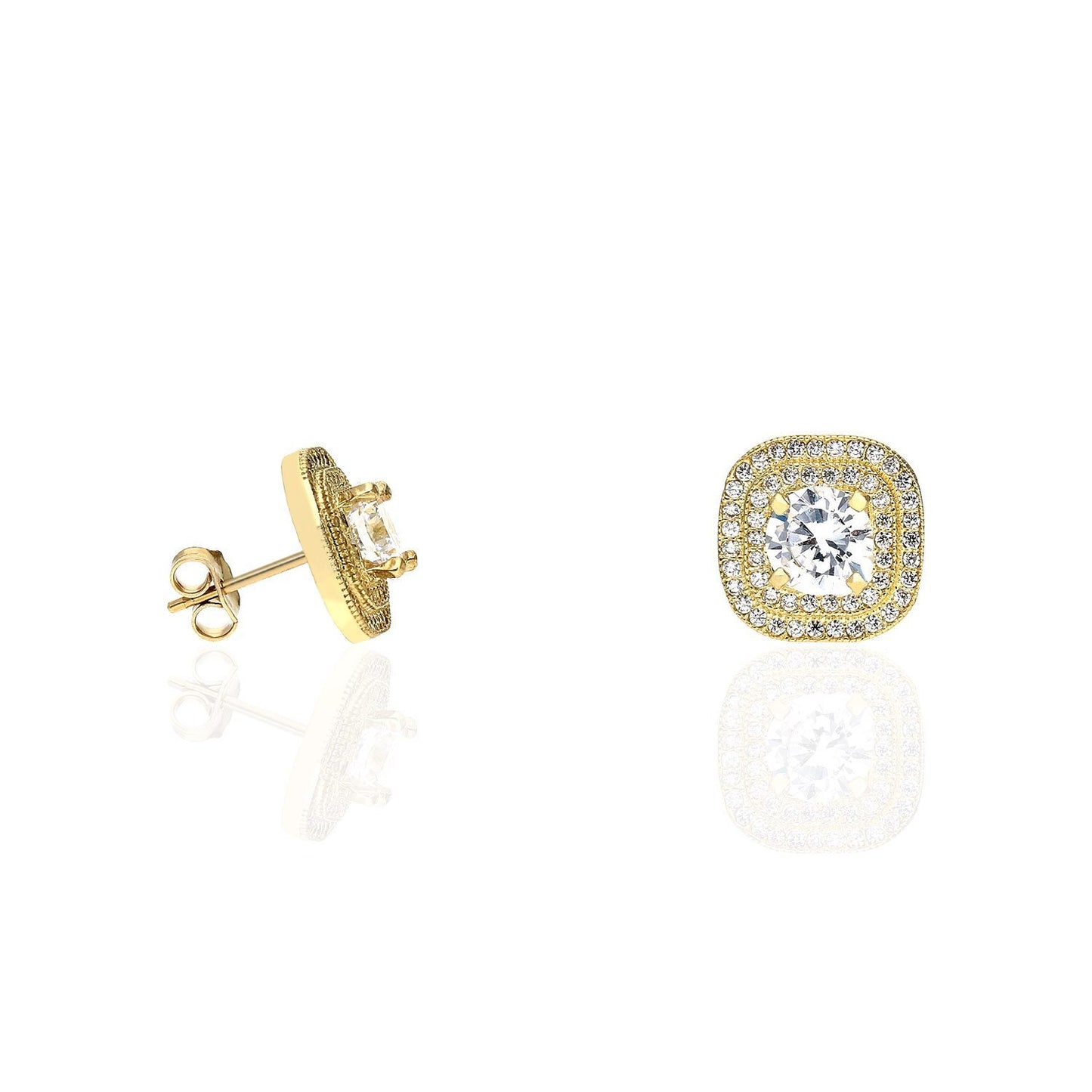 10K Yellow Gold 2.75Ct Created Diamond Squircle Double Halo Stud Earrings