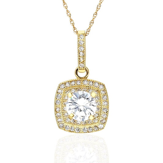 1.25Ct CZ Double Halo Square Shaped Pendant in 10K Yellow Gold