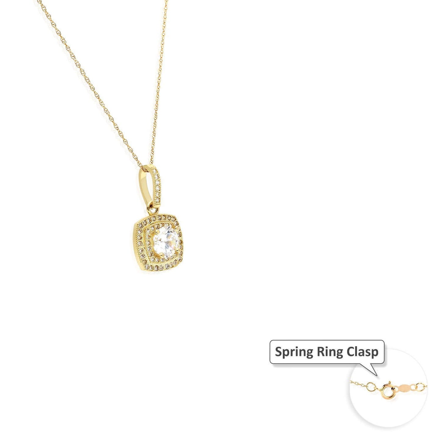 1.25Ct CZ Double Halo Square Shaped Pendant in 10K Yellow Gold