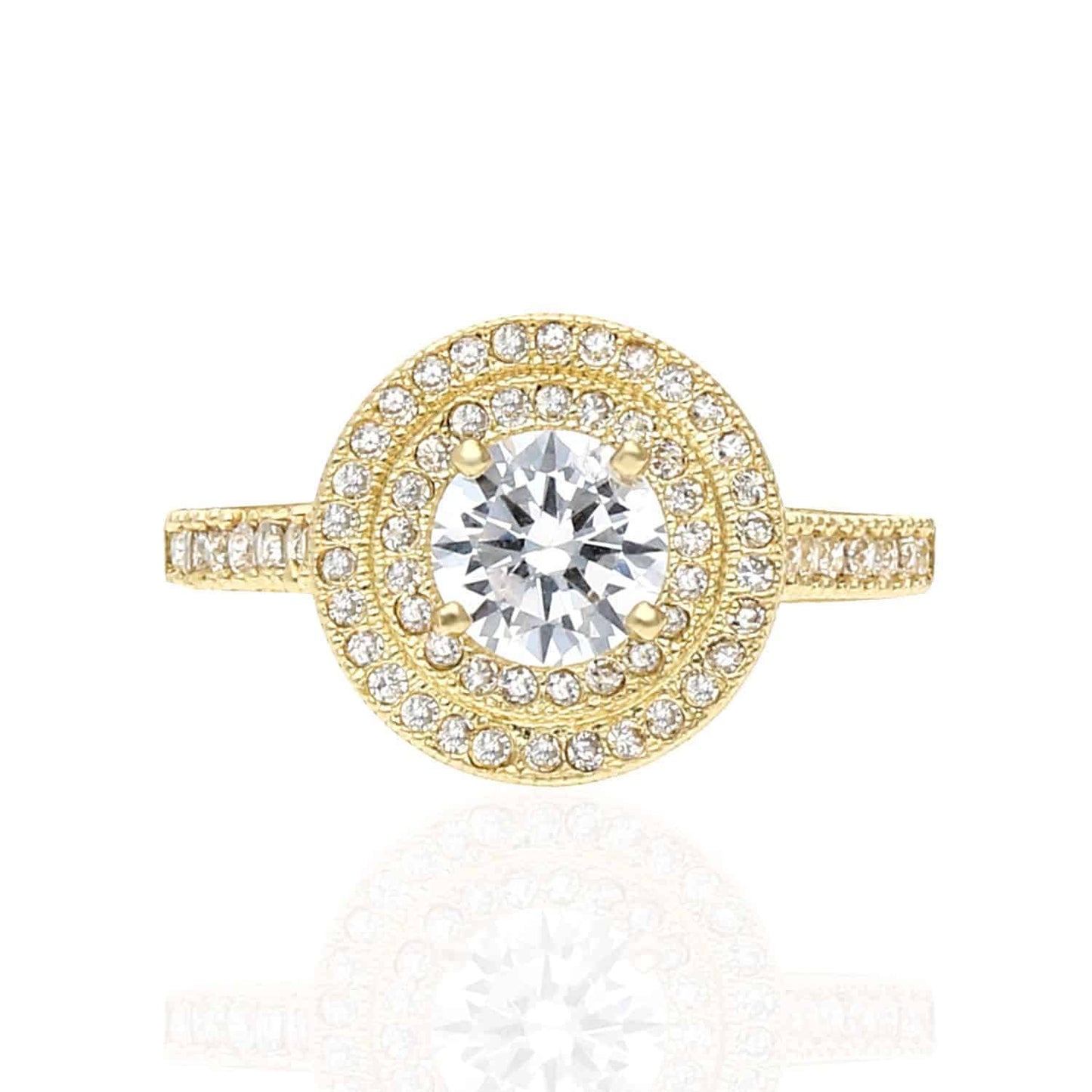 1.75CTW CZ 10K Gold Yellow Double Halo Engagement Ring