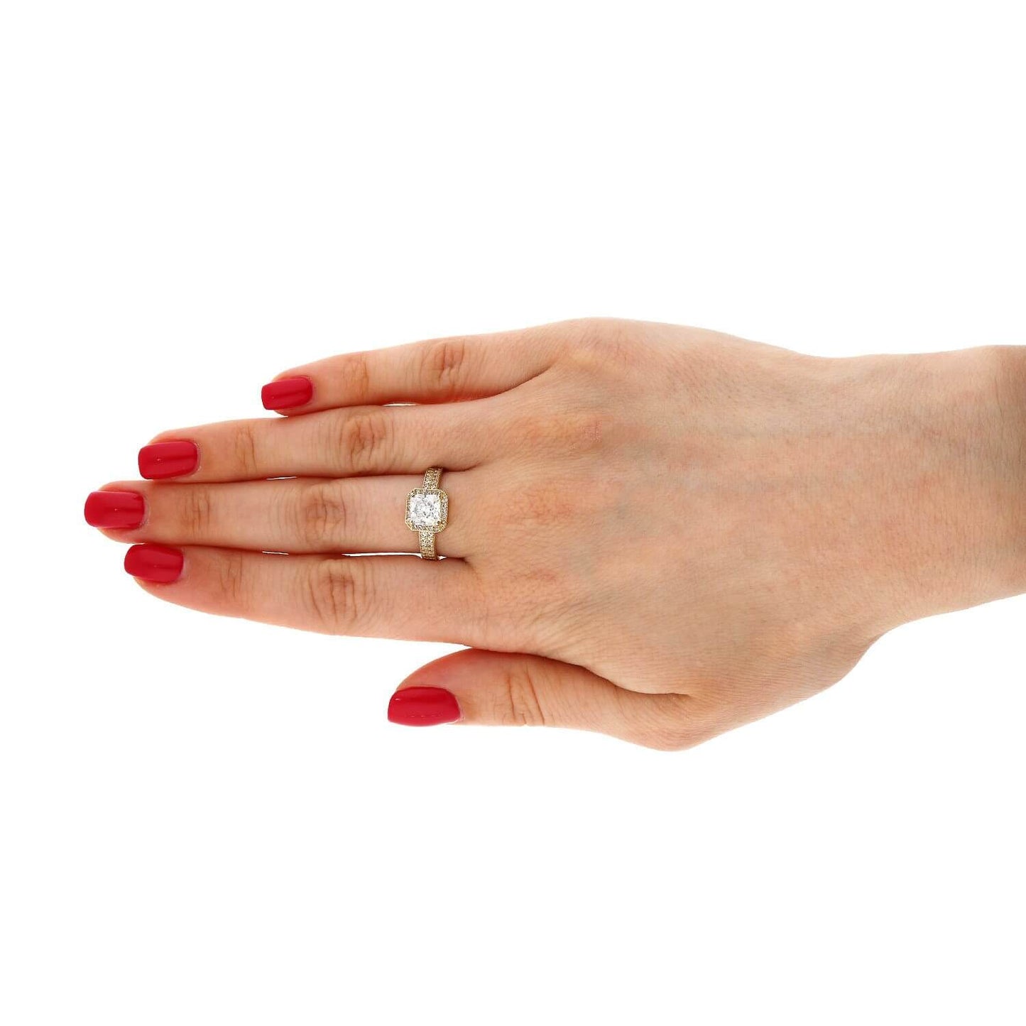 2TCW CZ Asscher Shape 10K Gold Yellow 2-Row Halo Engagement Ring