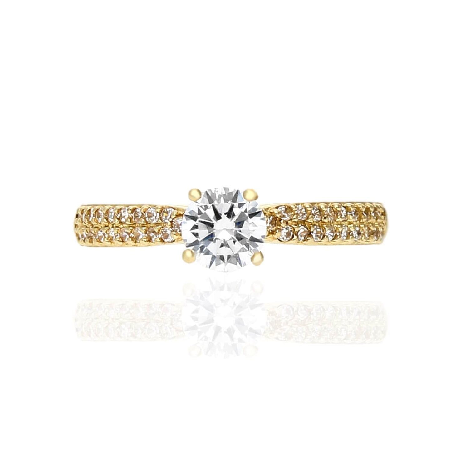 10K Yellow Gold CZ 2-Row Half Eternity Classic Engagement Ring