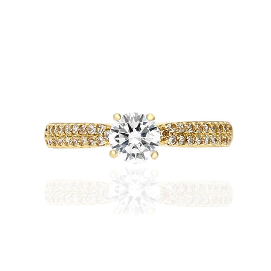 10K Yellow Gold CZ 2-Row Half Eternity Classic Engagement Ring