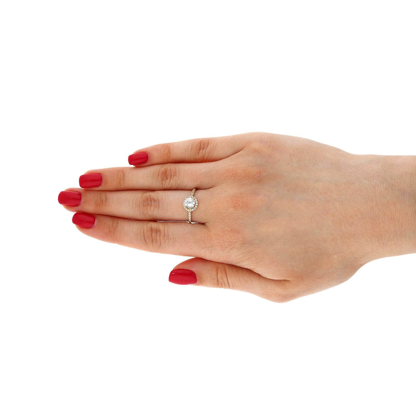 1Ct CZ 10K Yellow Gold Classic Halo Engagement Ring