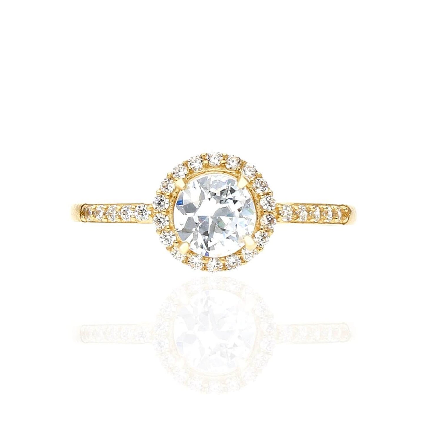 1Ct CZ 10K Yellow Gold Classic Halo Engagement Ring