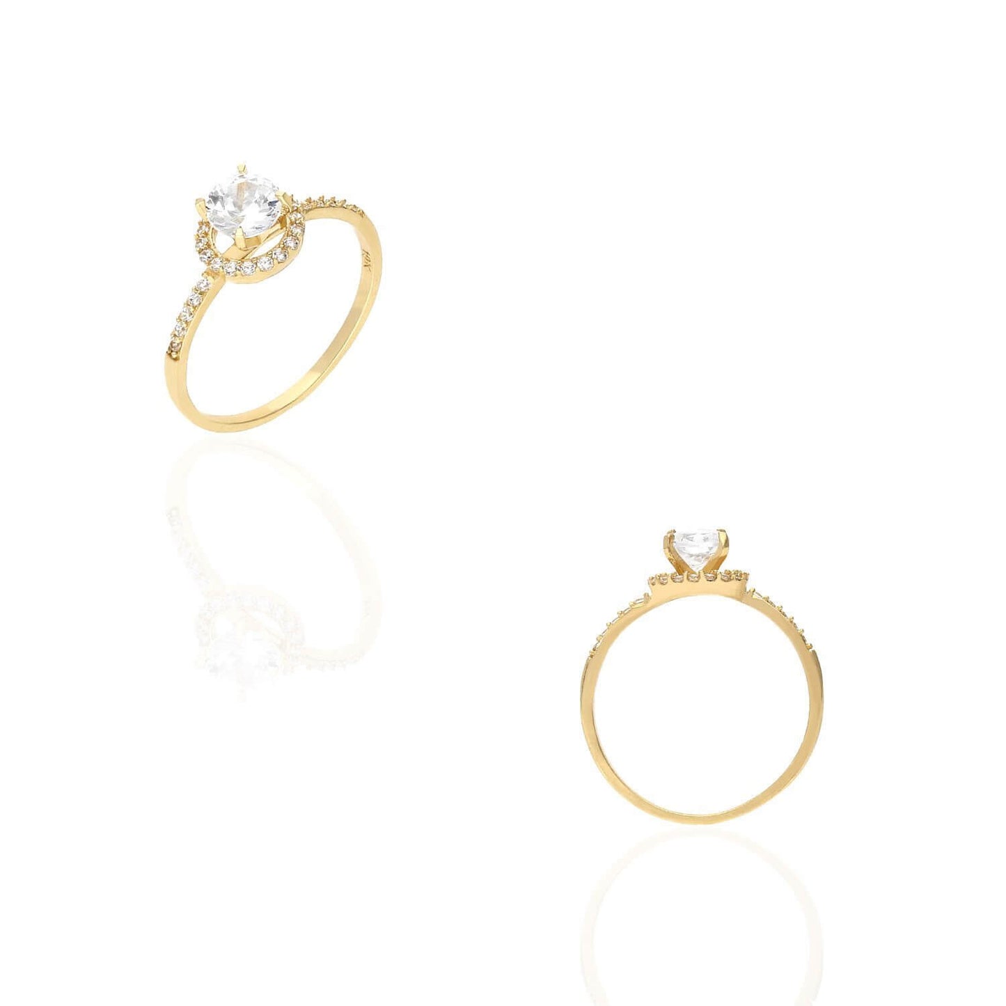 1Ct CZ 10K Yellow Gold Classic Halo Engagement Ring