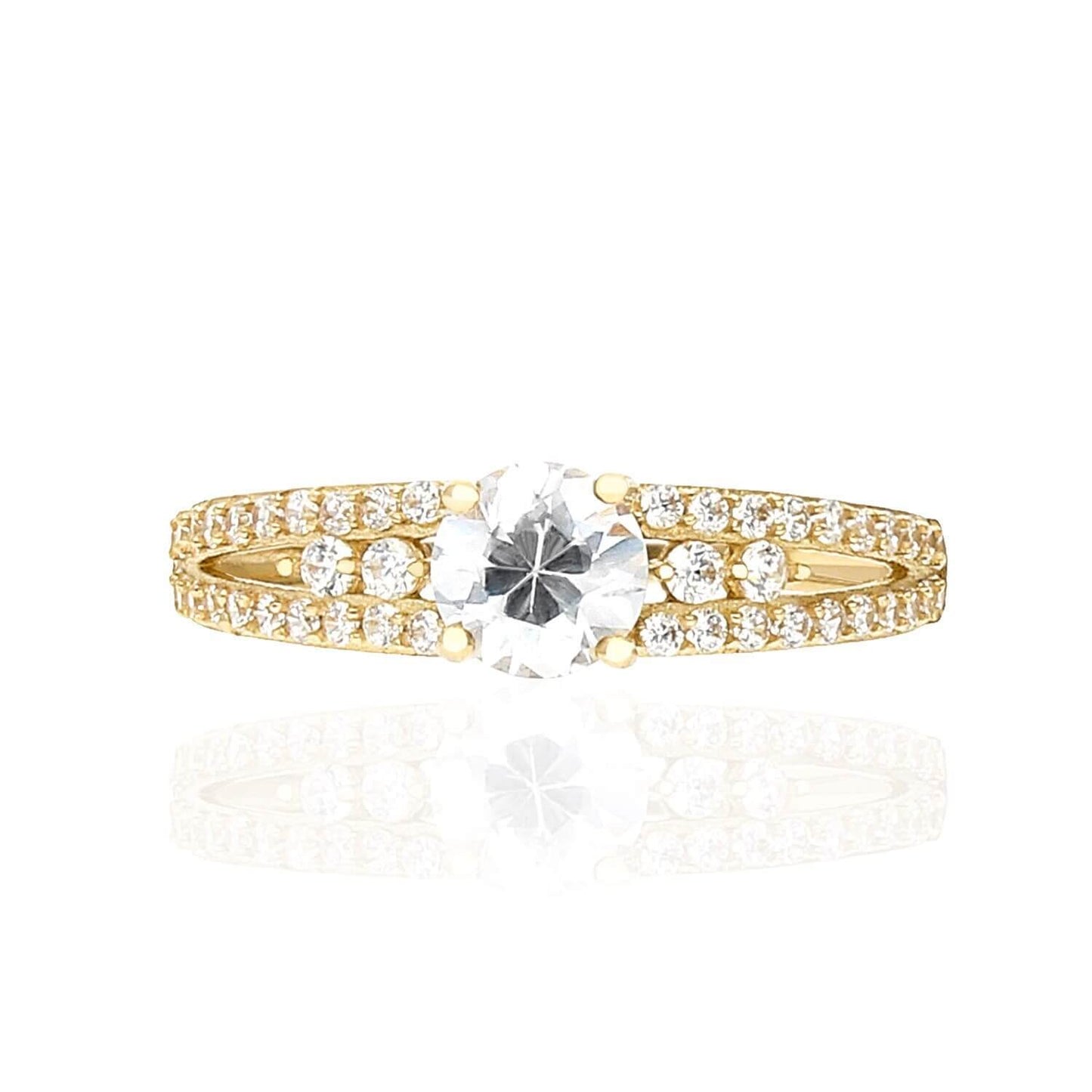 10K Yellow Gold 1Ct.T.W CZ Classic Engagement Ring Size 5-9