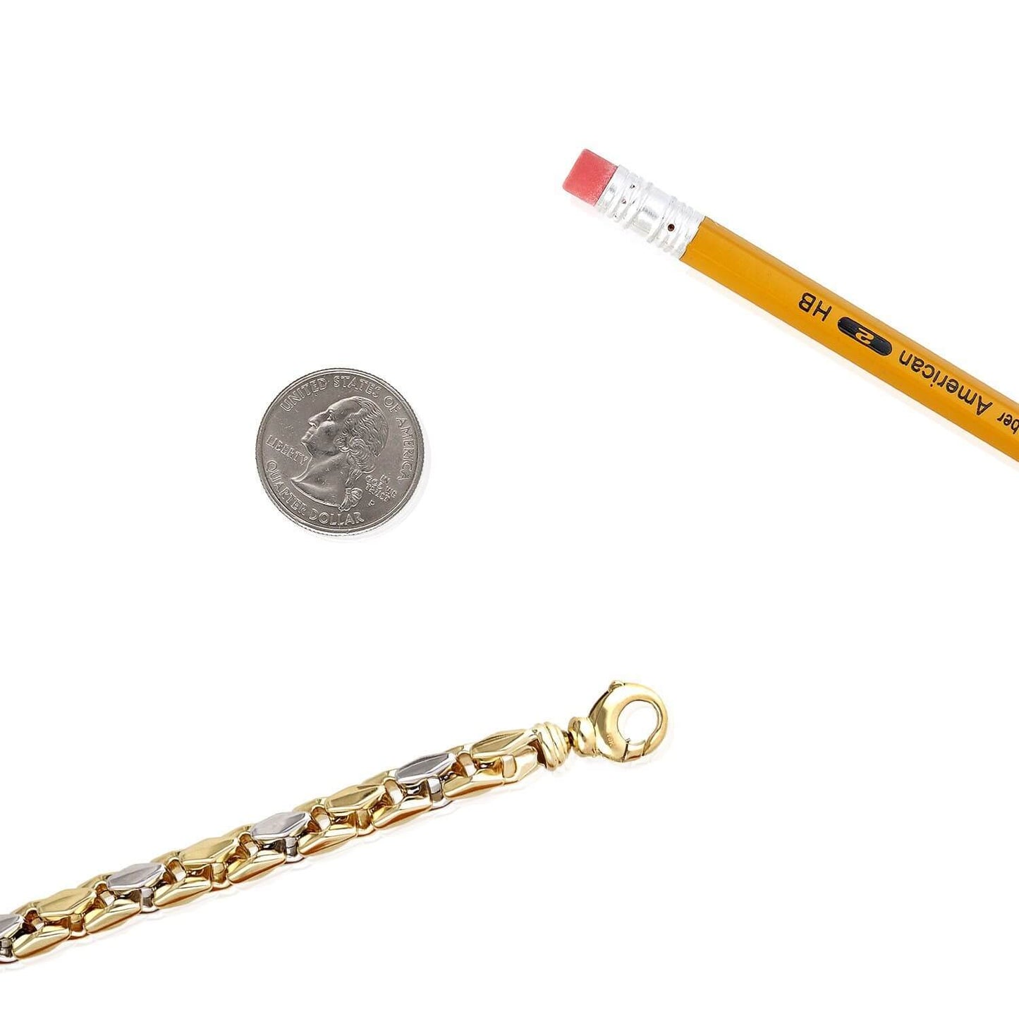 10K Two-Tone Yellow White Gold 8mm Italian Fancy Bullet Bracelet (Hollow) 9"