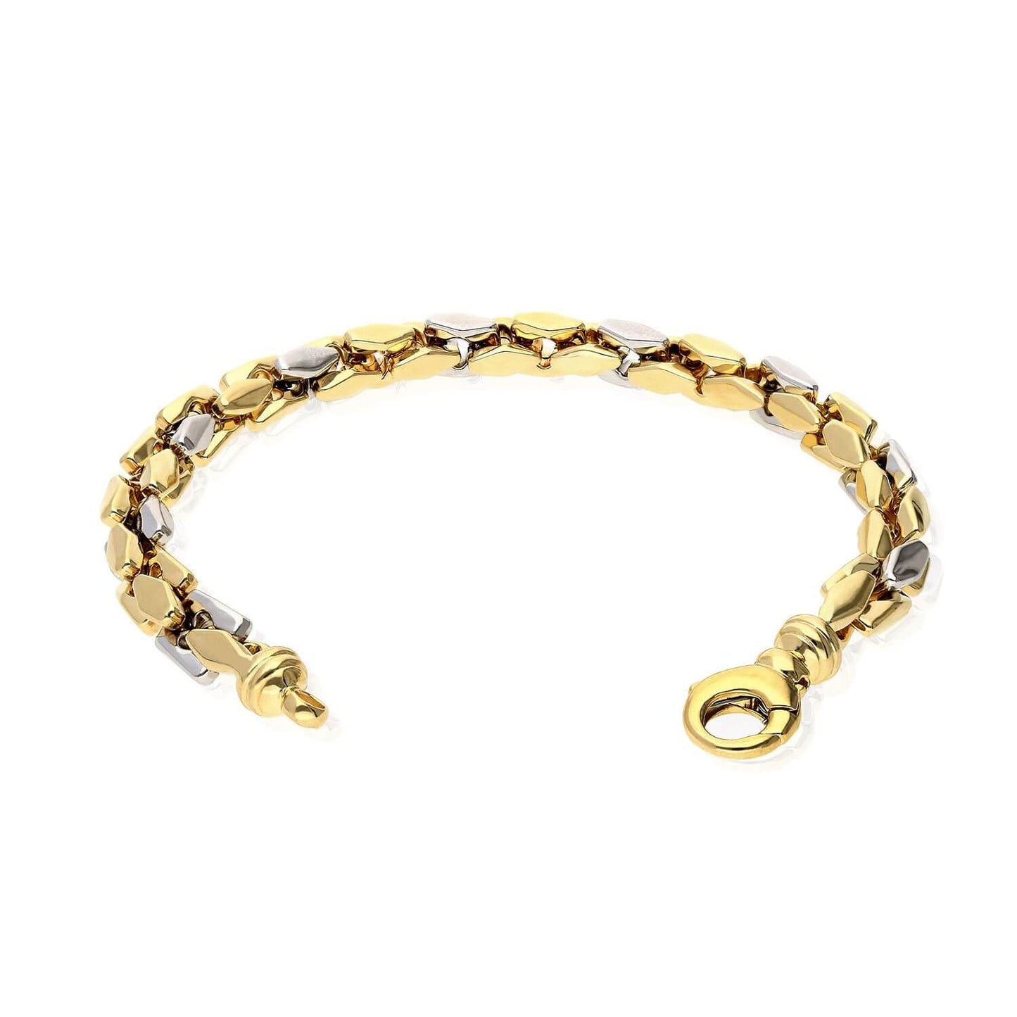 10K Two-Tone Yellow White Gold 8mm Italian Fancy Bullet Bracelet (Hollow) 9"