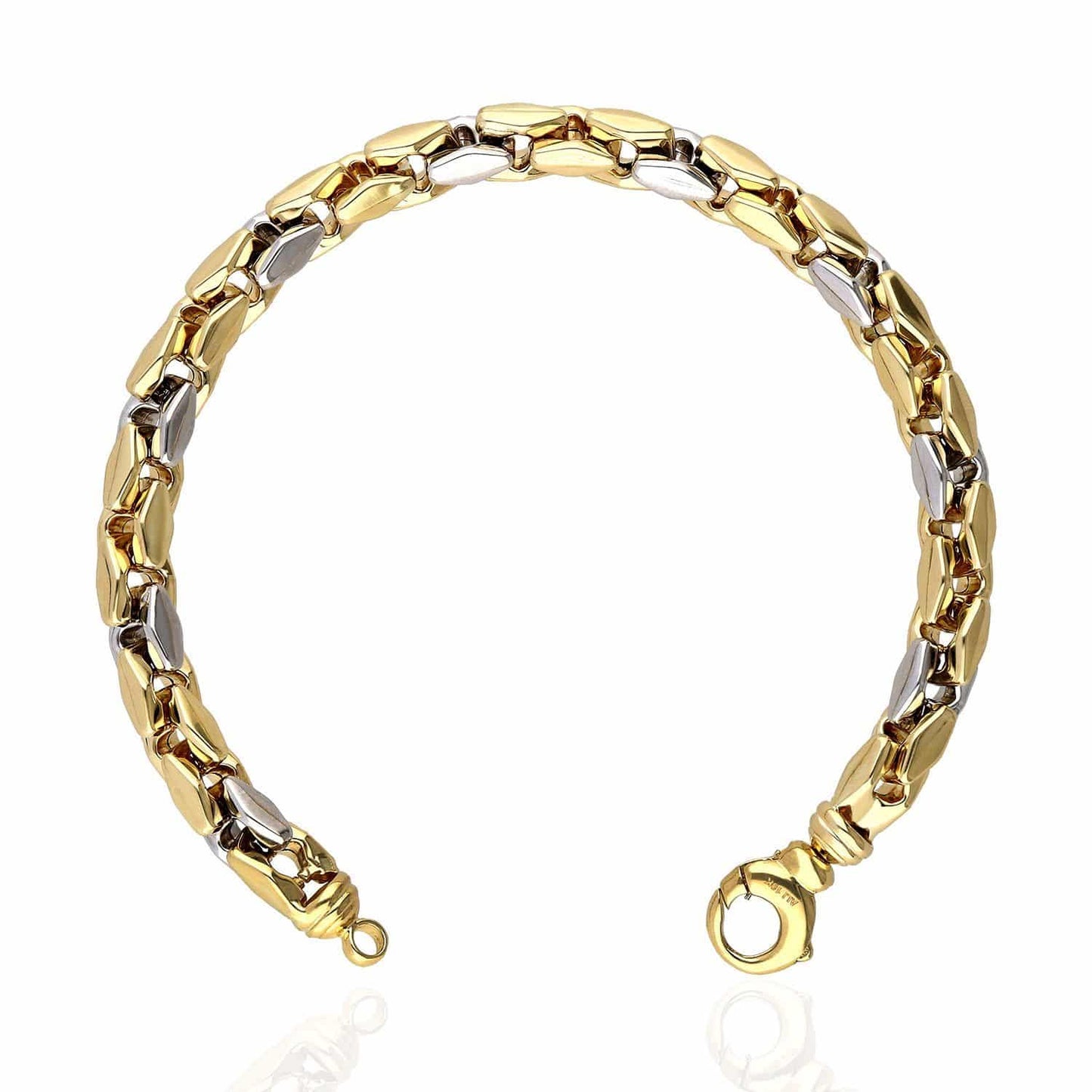 10K Two-Tone Yellow White Gold 8mm Italian Fancy Bullet Bracelet 9"
