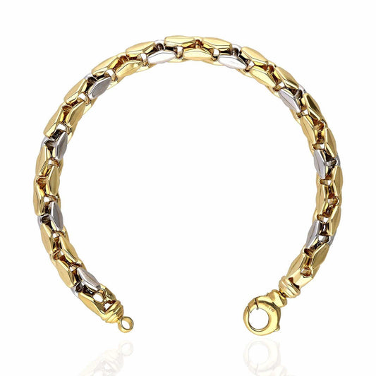 10K Two-Tone Yellow White Gold 8mm Italian Fancy Bullet Bracelet (Hollow) 9"