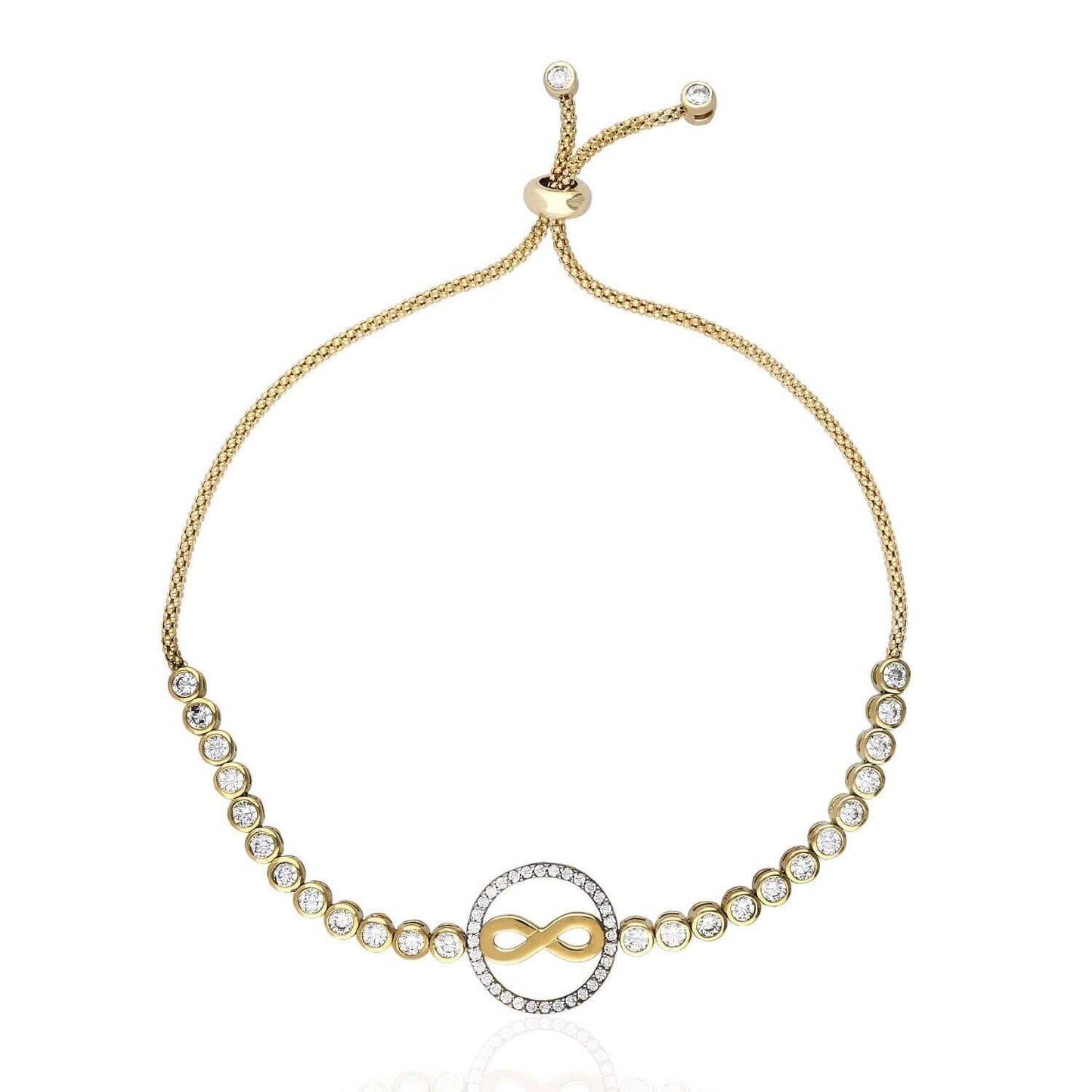 Solid 10k Gold Yellow CZ Infinity Circle Adjustable Bolo Bracelet 5"-10" Adjustable