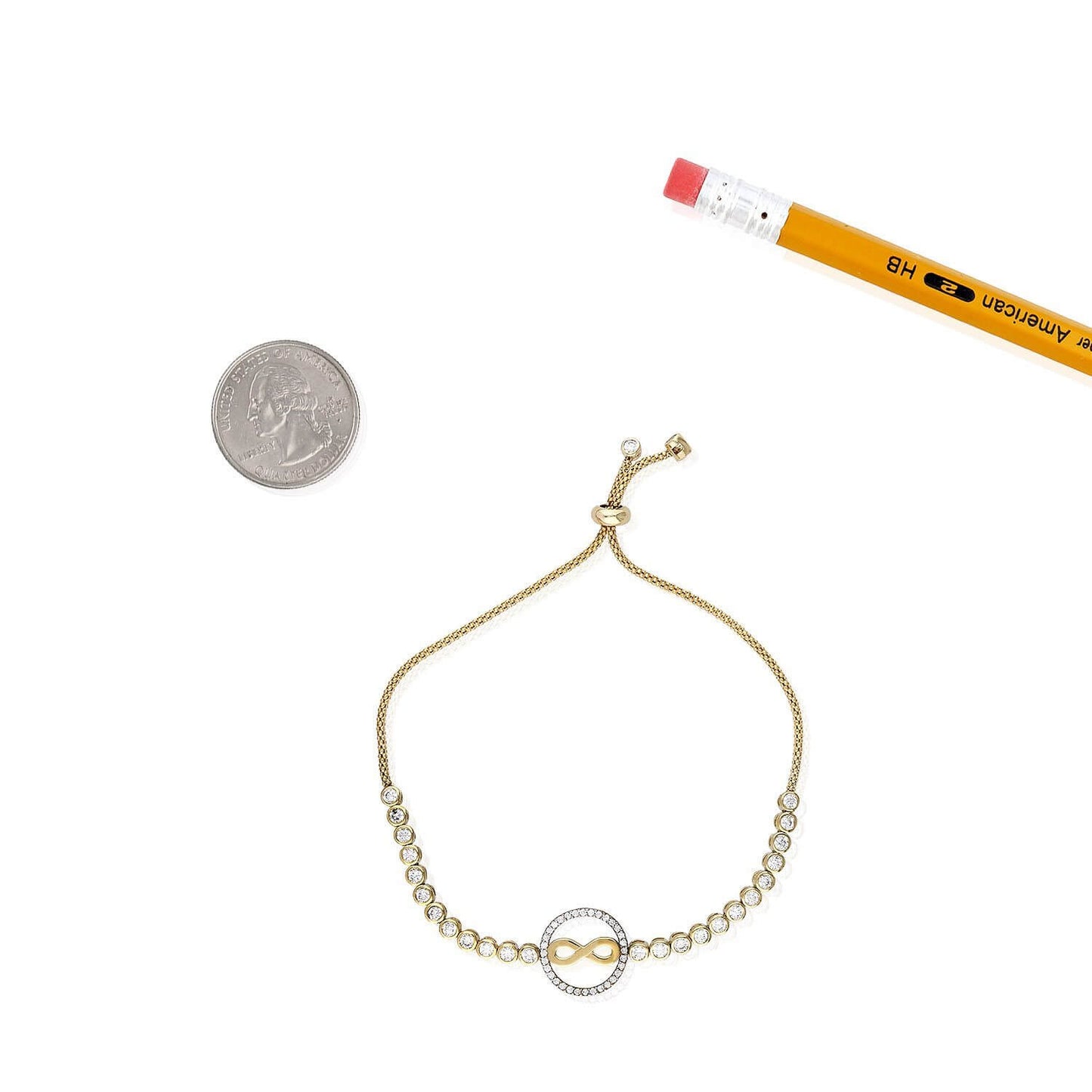 Solid 10k Gold Yellow CZ Infinity Circle Adjustable Bolo Bracelet 5"-10" Adjustable