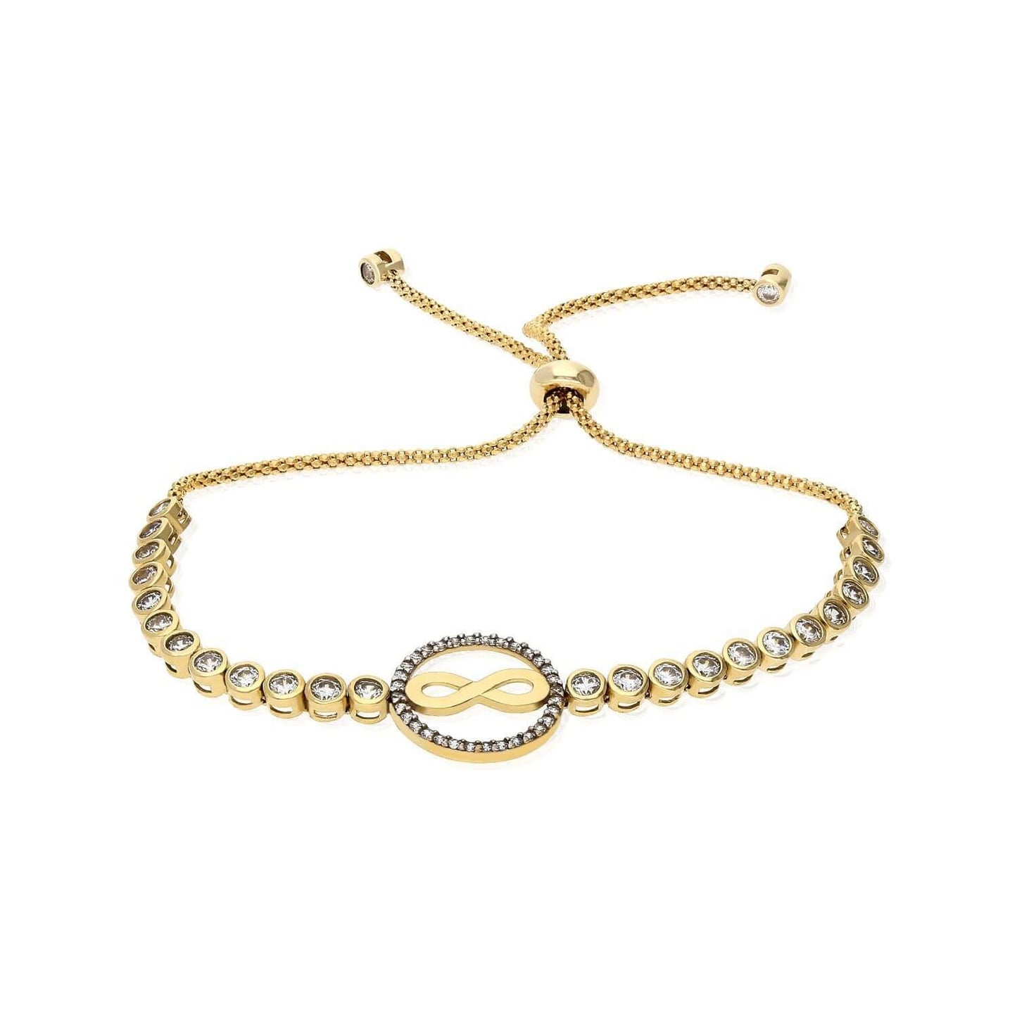 Solid 10k Gold Yellow CZ Infinity Circle Adjustable Bolo Bracelet 5"-10" Adjustable