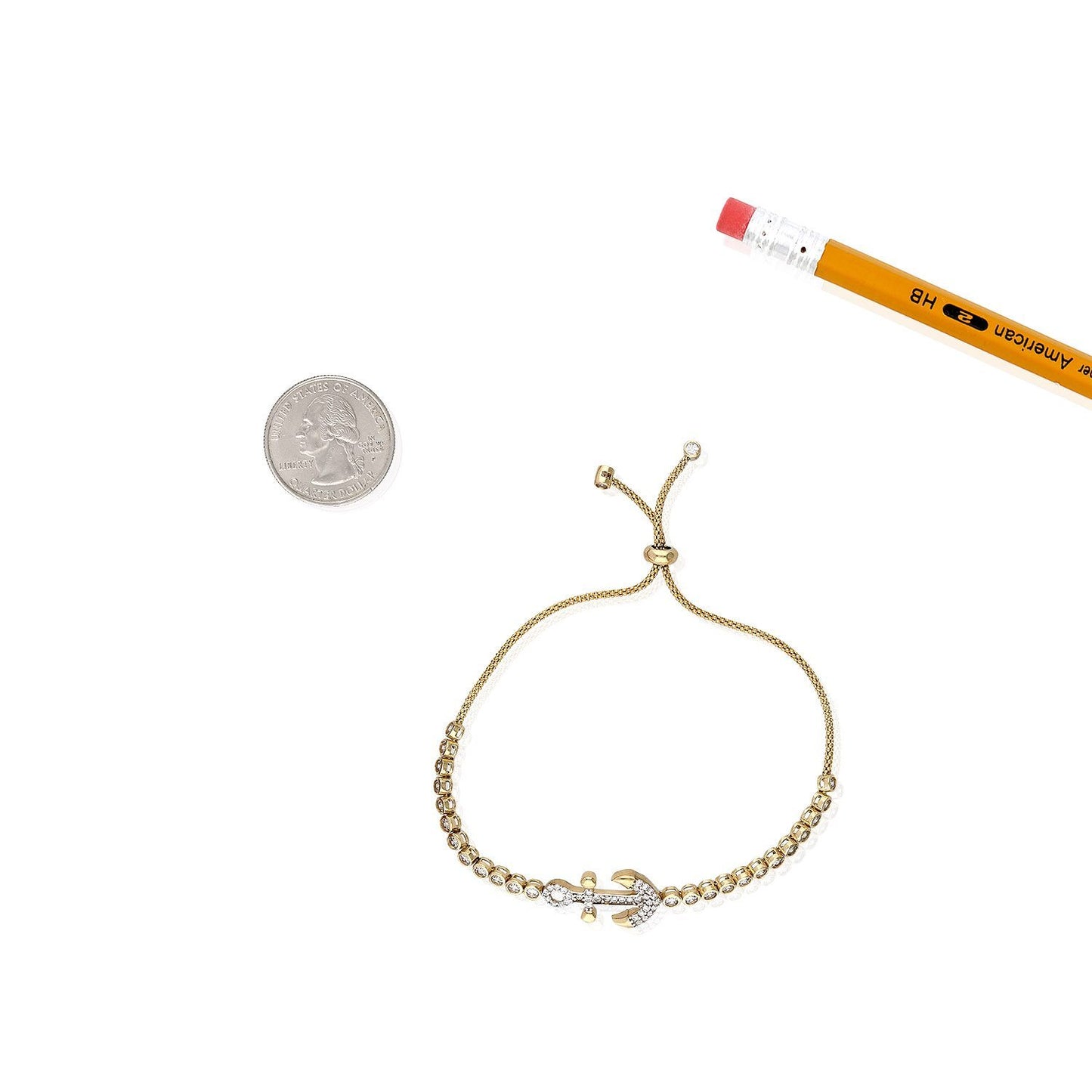 10K Gold Yellow CZ Anchor Charm Adjustable Bolo Bracelet