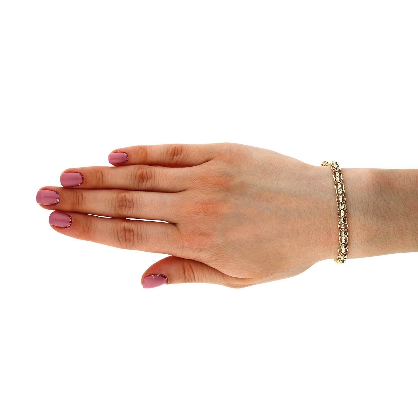 10K Yellow Gold Diamond-Cut Ball Beads 5mm Bismark Bracelet (Solid Links) 7.5"
