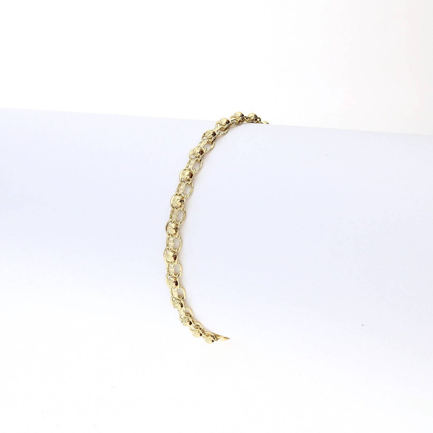 10K Yellow Gold Diamond-Cut Ball Beads 5mm Bismark Bracelet (Solid Links) 7.5"