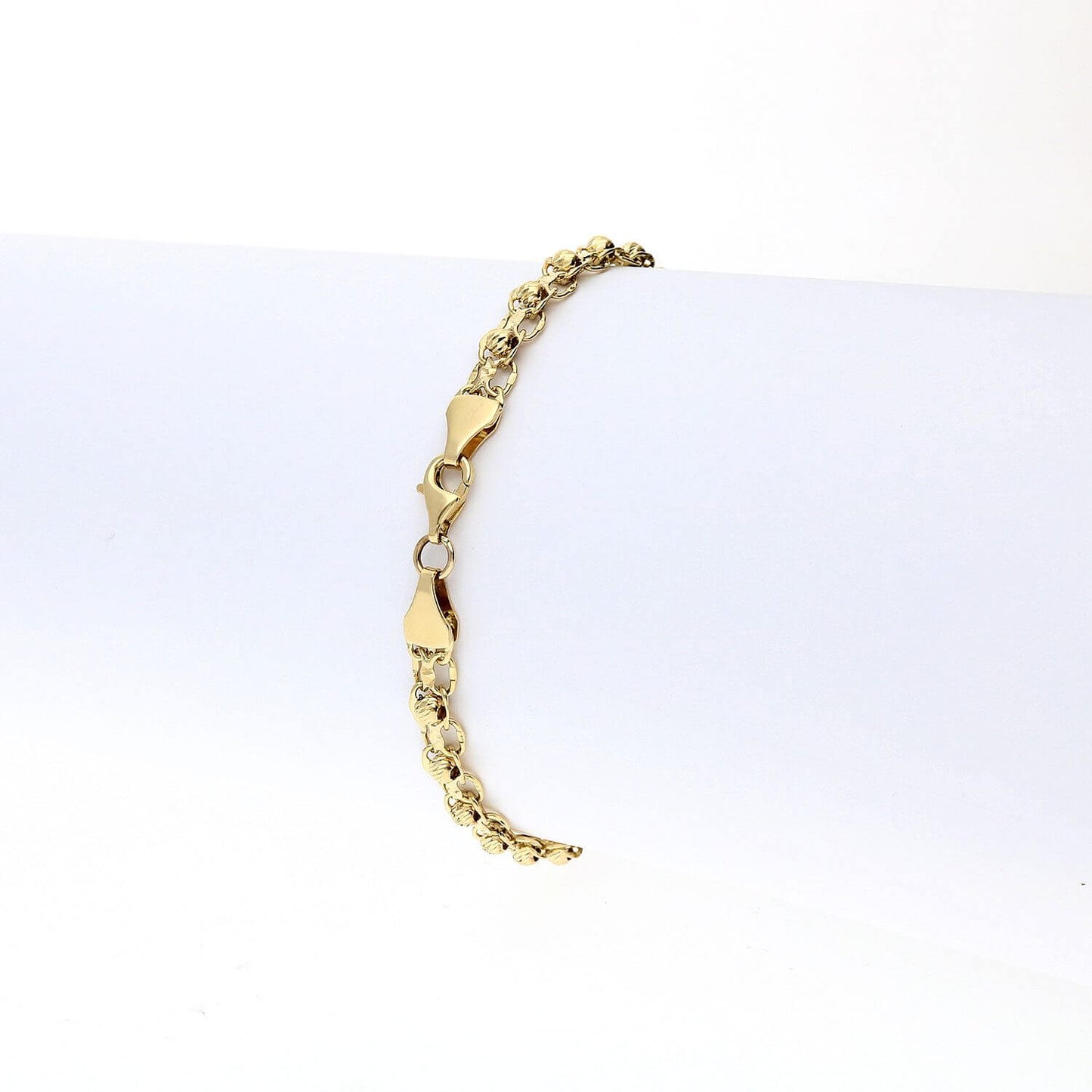 10K Yellow Gold Diamond-Cut Ball Beads 5mm Bismark Bracelet (Solid Links) 7.5"