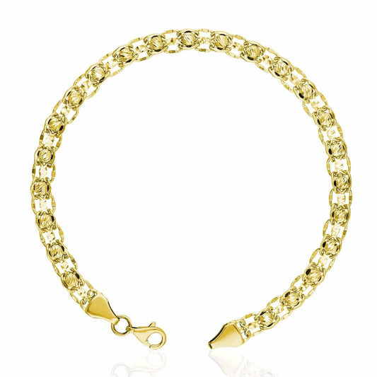 10K Yellow Gold Diamond-Cut Ball Beads 5mm Bismark Bracelet (Solid Links) 7.5"