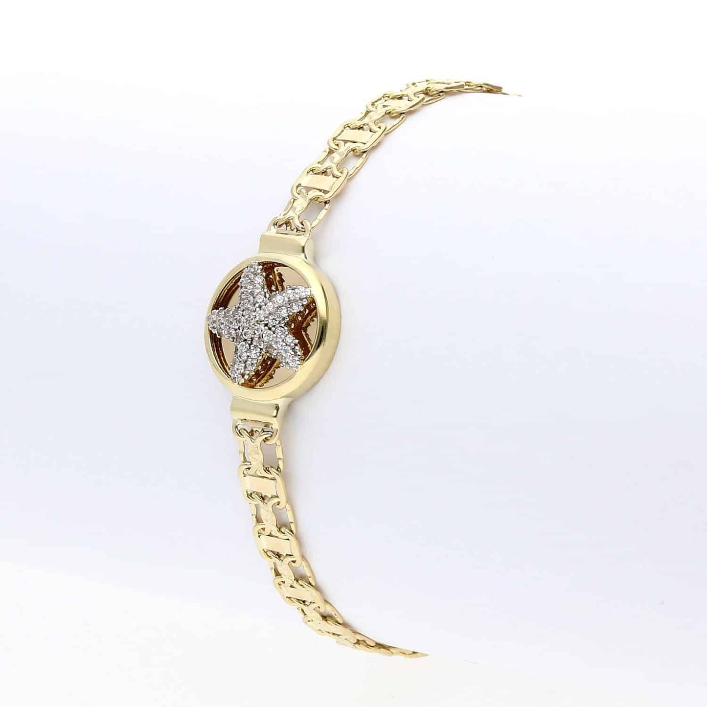 0.70Ct CZ Starfish Central Charm Bismark Bracelet 7.5"
