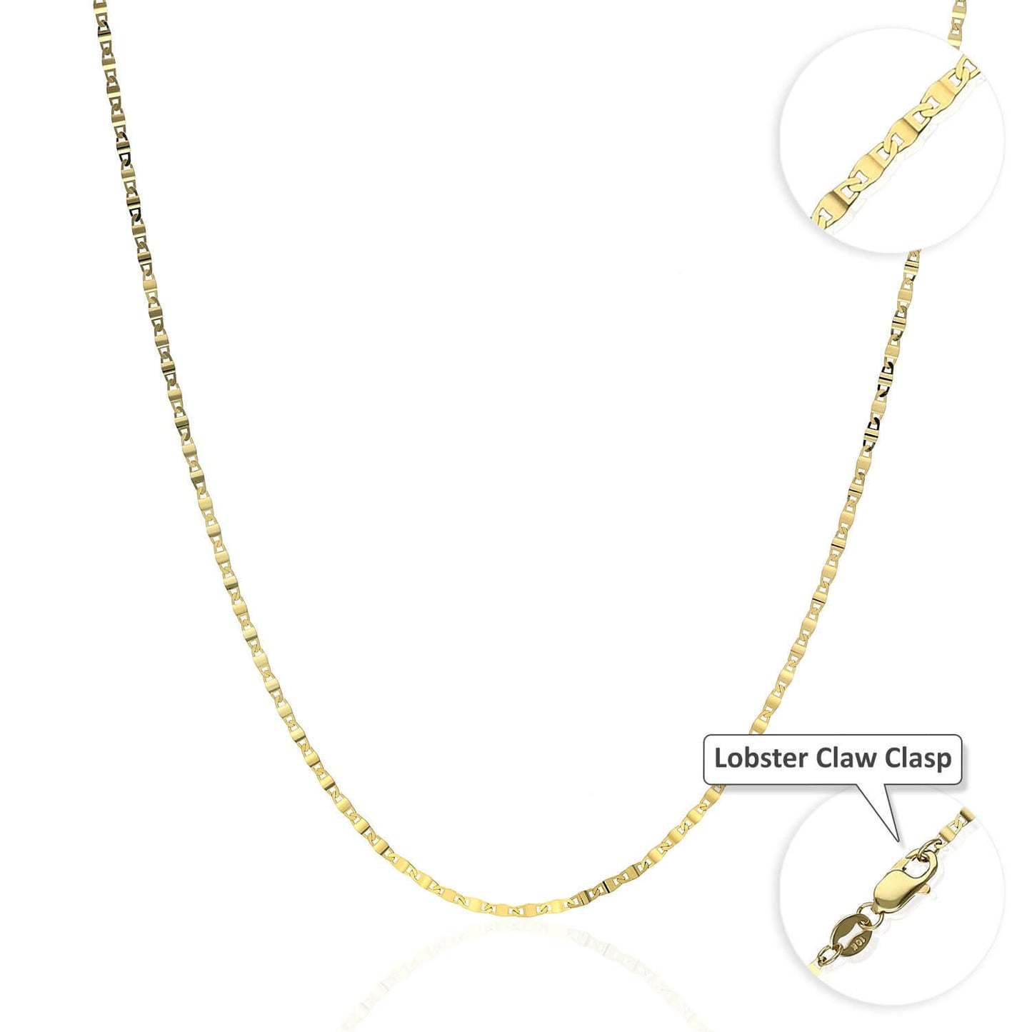 10K Yellow Gold 1.5mm Diamond-Cut Valentino Chain (Solid Links) 16"-24"