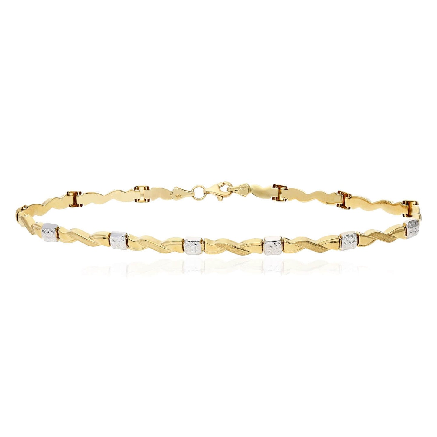 10K Yellow White Gold Two-Tone Diamond Cut Stampato Wave Anklets 10"