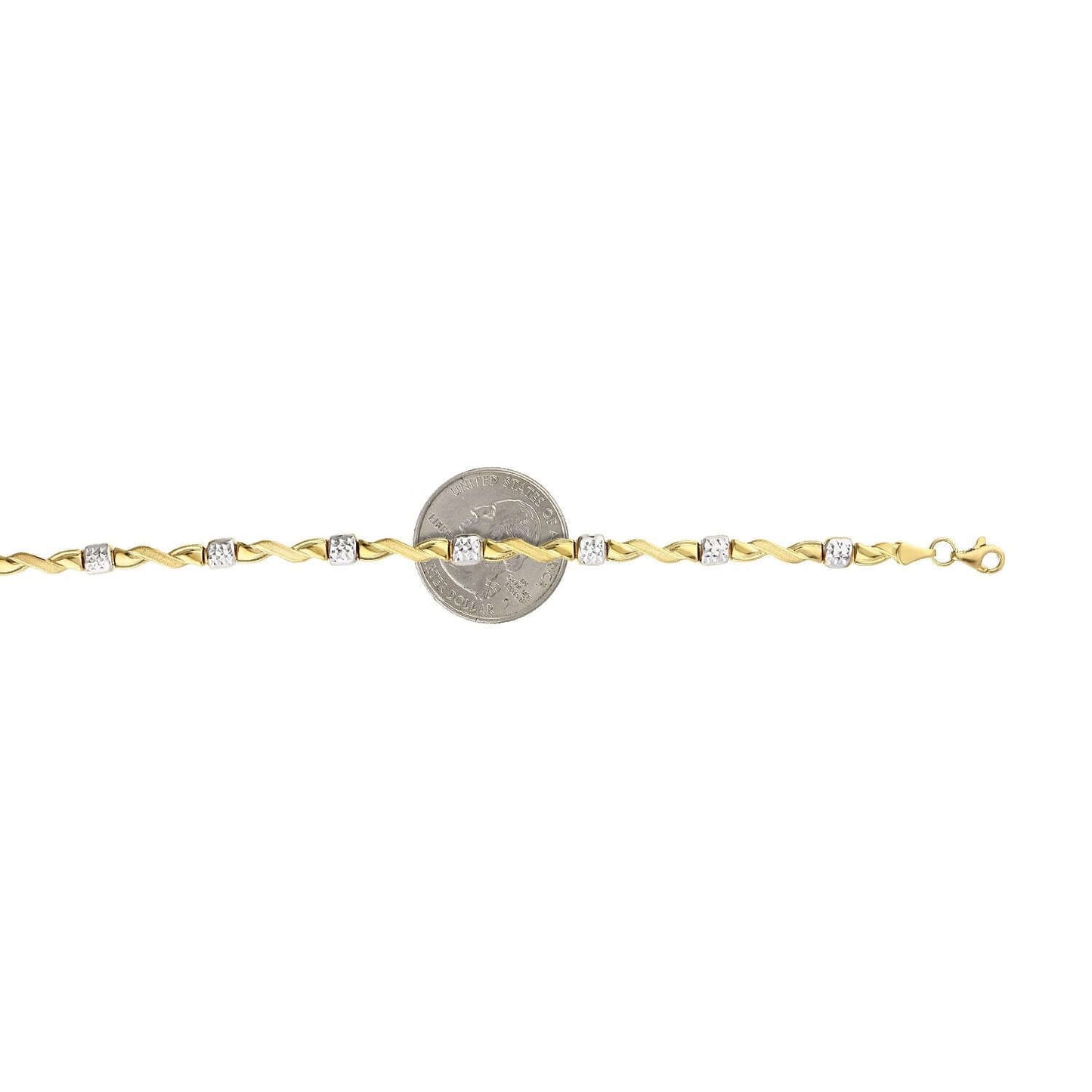 10K Yellow White Gold Two-Tone Diamond Cut Stampato Wave Anklets 10"