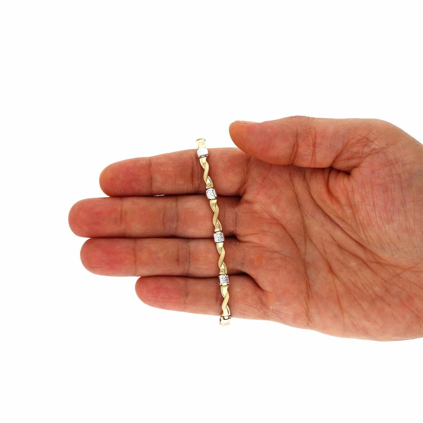 10K Yellow White Gold Two-Tone Diamond Cut Stampato Wave Anklets 10"