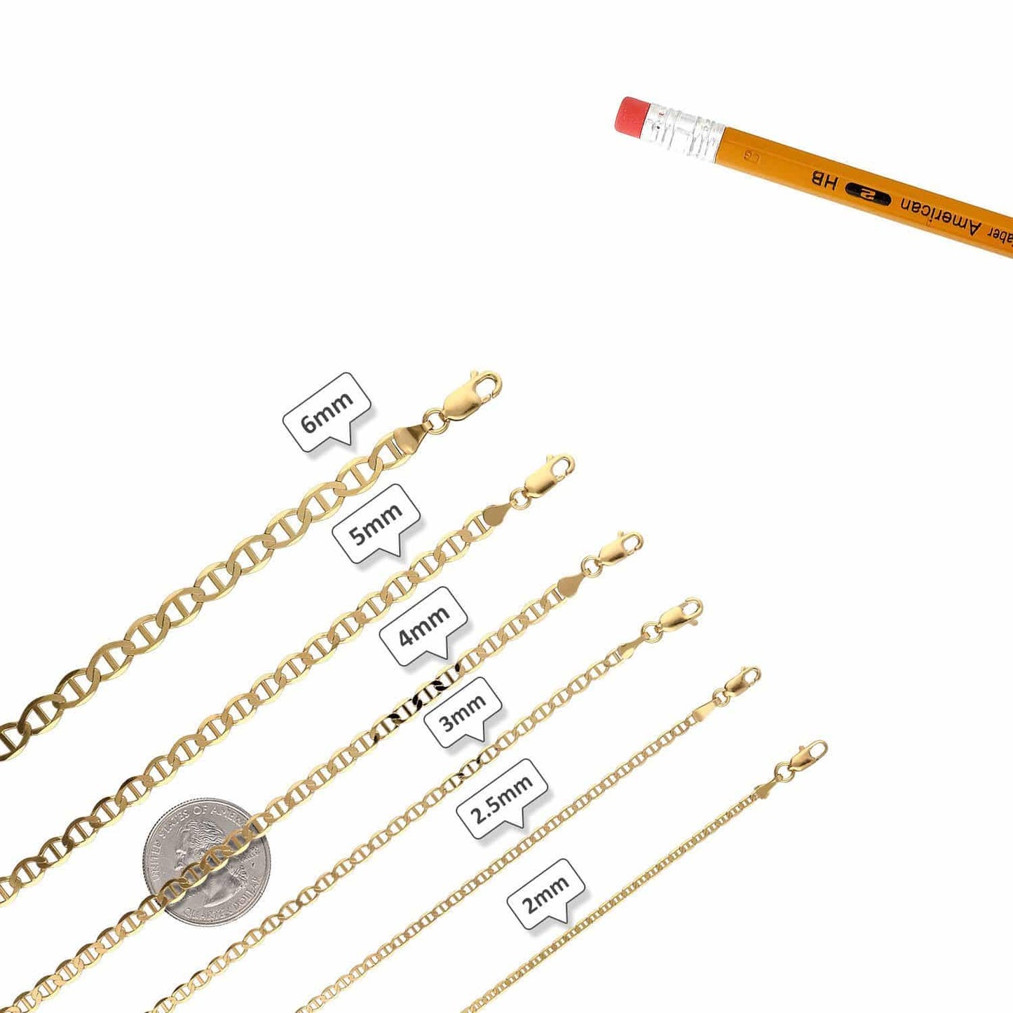 10K Gold Yellow 2mm-6mm Anchor Mariner Anklet 10"