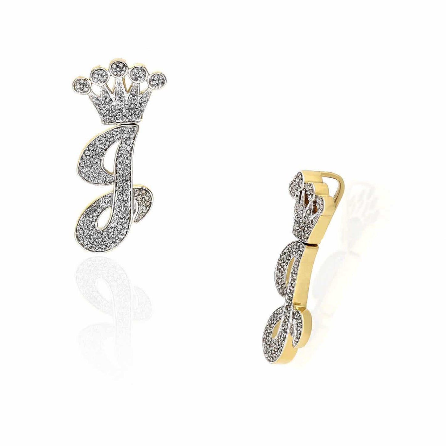 0.50CTW Real Diamond 10K Yellow Gold Crown Alphabet Letter Pendant 1.18"