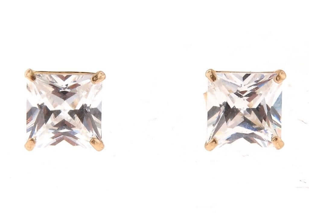 1.5CT Princess-Cut CZ 14K Yellow Gold Push Back Stud Earrings