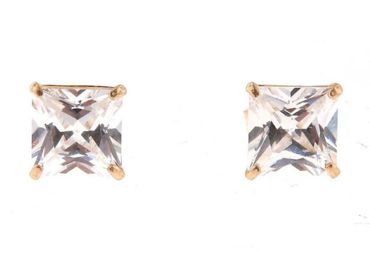 1.5CT Princess-Cut CZ 14K Yellow Gold Push Back Stud Earrings