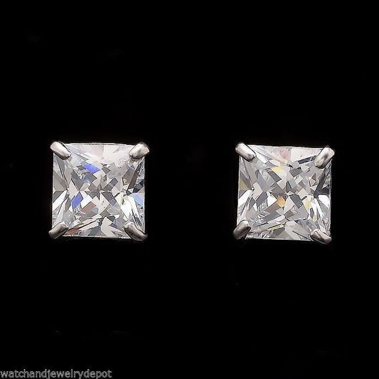 1.5Ct CZ Princess 14K White Gold Solitaire Square Stud Earrings