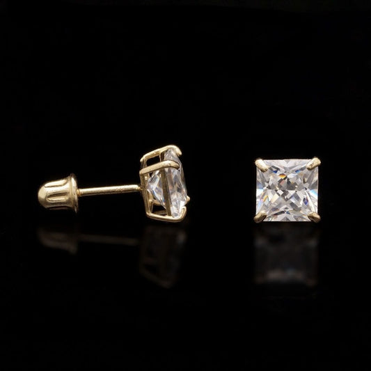 1.5Ct CZ Princess-Cut 14K Yellow Gold Stud Earrings 5mm